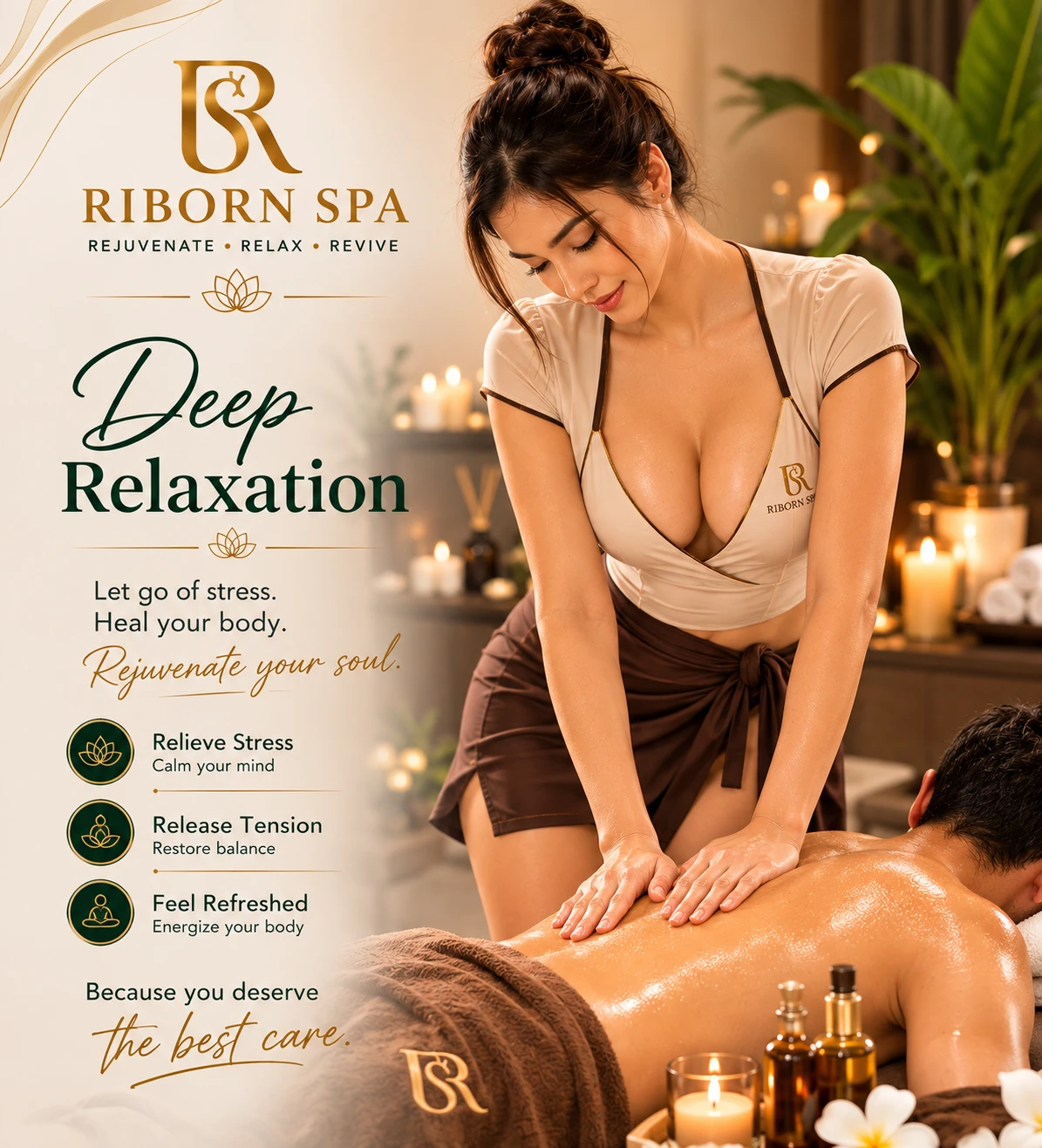 Therapist performing a relaxing treatment at Riborn Spa in Thane West