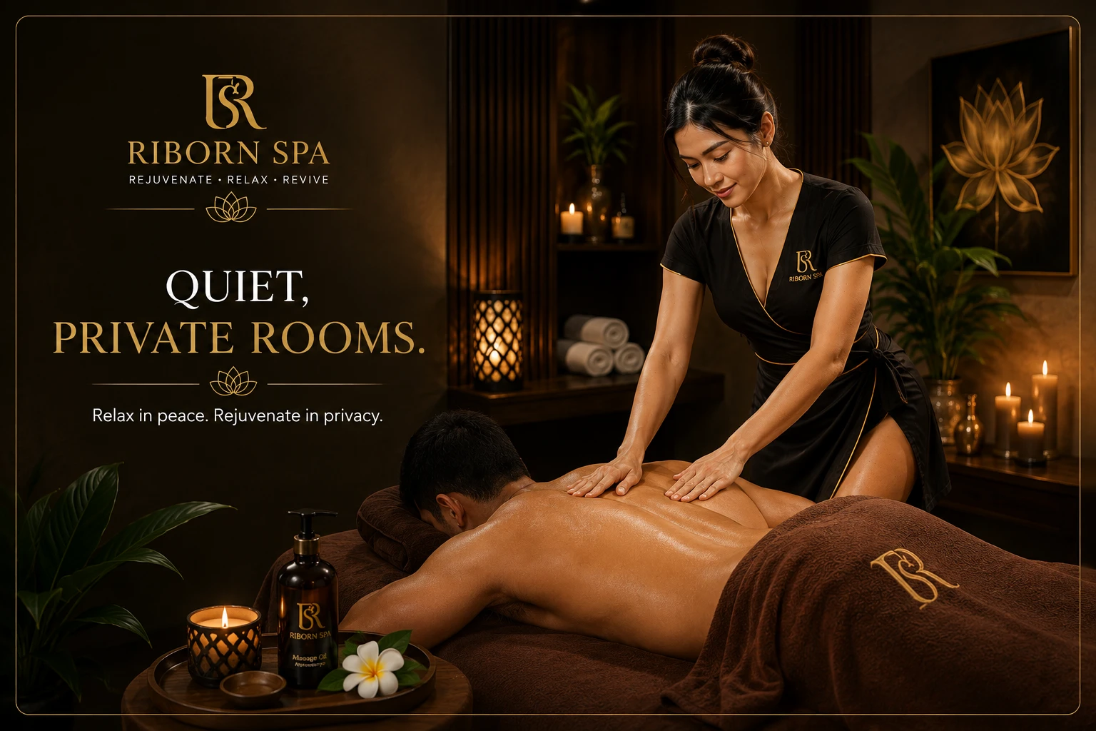 Quiet, private candlelit treatment room at Riborn Spa Thane